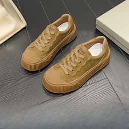 Casual Shoes Genuine Leather Flat Bottomed Round Toe Sponge Cake Sole Sliding Board With Mesh Surface Breathable Versatile Sports