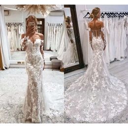 Dresses Stunning Mermaid New Wedding Sexy Backless Off Shoulder Long Sleeves 3D Lace Appliques Bridal Gowns With Button Covered Back Custom Made Bc15708