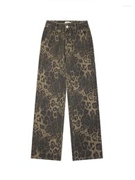 Women's Jeans Leopard Print Woman Streetwear Women Y2k Pants Wide Leg High Waisted Korean Fashion Vintage Denim Baggy