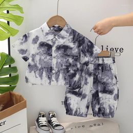 Clothing Sets Western Baby Boys Boutique 2024 Chinese Style Halo Dyeing Turn-down Collar Short Sleeve Shirts Shorts Boy Outfit Set