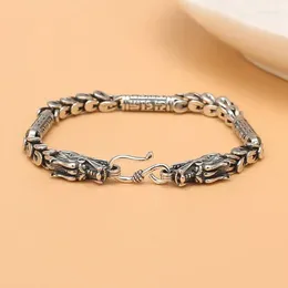 Link Bracelets Thai Silver Handmade Bracelet Male Domineering Double Dragon Head Bracele Fashion Retro Chinese Style Hip-Hop Punk Jewellery