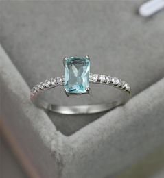 Rectangle Aquamarine Lab Gemstone Ring Light Blue Zircon Geometric Rings For Women 925 Sterling Silver Engagement Bands Jewelry7354490