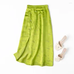 Skirts 28MM 50% Mulberry Silk Women's Skirt Fashion Split Spring Summer Clothes Elegant For Women Clothing 2024