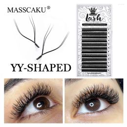 False Eyelashes MASSCAKU Wholesale Silk YY Shaped Lashes 8-17mm All Length/Curl Matte Black Faux Professional Soft Double Tips Makeup