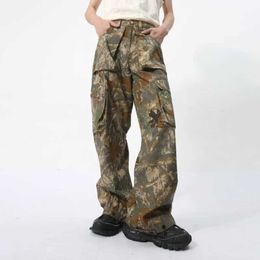 Men's Pants NOYMEI Streetwear Camo Casual Summer New 2024 Mens Cargo Large Pocket Temperature Straight Wide Legs Trousers WA4408 Q240429