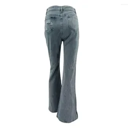 Women's Jeans Cool Denim Pants Zipper Button Straight Flared Trousers Women Slim Fit Mid-Waist Flare