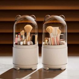 Cosmetic Organiser Makeup brush holder with lid 360 degree rotation storage box dustproof Q240429