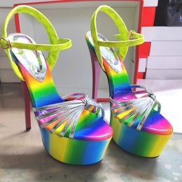 Designer luxury Unisex 19cm Metal Thin High Heels Platform Sandals Ankle Strap Shoes Woman Pumps SUMMER Peep Toe Stilettos zapatos mujer For Girls Boots