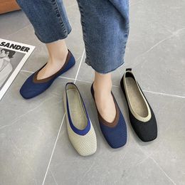 Casual Shoes Women's Spring 2024 Female Mesh Square Toe Flat Mix-Color Breathable Slip-on Commute Flats For Office Lady