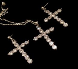 Vintage Cross Necklace Earrings Set Tassel Cross Earrings Diamond Designer Studs Pendants Women Luxury Jewellery Sets7794326