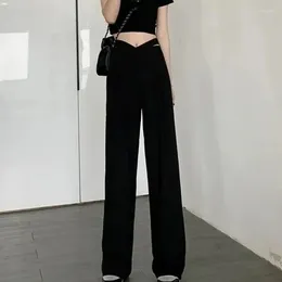 Women's Pants High Waist Wide Leg Summer Vintage Hollow Open Suit Loose Straight Tube Dragging Casual