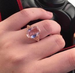 Wedding Rings BUY Rose Gold Color Big Crystal CZ Stone Ring For Women Unique Design Female Engagement Jewelry Gift Dropship7101170