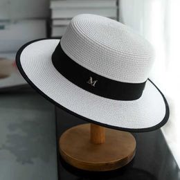 Wide Brim Hats Bucket Hats Summer Outdoor M letter rhinestone Pingbrim Sun Hat Summer Womens Bowling Hat Str C for Tourism and Shopping J240429