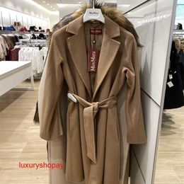 Maxmaras Womens Wrap Coat Camel Hair Coats Luana German Purchasing Agent for Studio Series Pure Wool Water Ripple Medium Length Rjkt