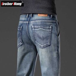 Jeans masculinos Anti-roubo Zipper Design masculino Vintage Jeans reta de perna reta Autumn resistente a roupas elásticas de tecido de jeans de jeans malewx