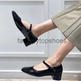 The Row Shoes French Jane TR Lacquer Soft Cowhide Mary Thick Heel Flat Shoes Office Commuter High Heels JNOQ