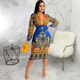 Casual Dresses 2024 Full Sleeve Print Office Shinny Bandage Bodycon Sexy Club Birthday Gown Women Elegant Fashion Mini Dress