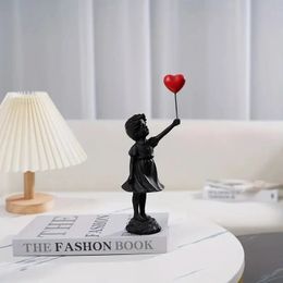Little Girl With Balloon Figurine Statue Sculpture Living Study Room Bedroom Decor Home Table Interior Decoration Accessories 240427