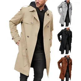 Men's Trench Coats Men Double-breasted Windbreaker Stylish Long Coat With Belt Pockets Autumn Winter Lapel