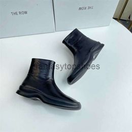 The Row Designer TR High Shoes quality Dress niche shoes leather thick sole square head short with side zipper for comfortable and versatile womens 7CV2 2SXT 2024