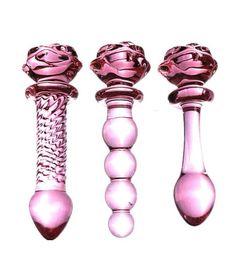 New Pink Rose Glass Anal Plug Smooth Anal Beads Prostata Massage Glass Butt Plug Adult Sex Toys for Women Men Glass Dildo Y1910303366957