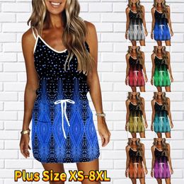 Casual Dresses 2024 Summer Sexy Party Dress Design Printing V-Neck Sleeveless Skirt Slim Women Fashion Short Skirts XS-8XL