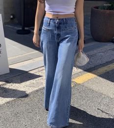 Women's Jeans Stylish Button Women Straight Denim Trousers 2024 Summer Fashion High Waist Loose Pockets Female Wide Leg Pants W808D