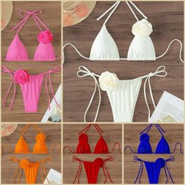 Women's Swimwear 2024 New 3D Flower Womens Swimsuit Bikini Set Fashion Sexy Swimsuit Bikini Womens