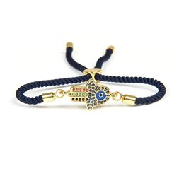 Whole 10pcslot High Quality Blue Cz Eye Fatima Hand Hamsa Lace Up Bracelet Gift For Men And Women9495657