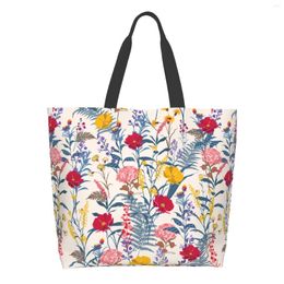 Shopping Bags Watercolour Daisy Flowers Extra Large Grocery Bag Retro Reusable Tote Travel Storage Handbag