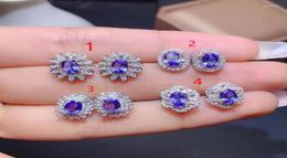 Stud Earrings Tanzanite S925 Sterling Silver Natural Crystal Multi Gemstone Cup Set2629542