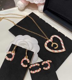 Luxury quality charm heart shape pendant necklace with pink and white color designer jewelry drop earring have stamp box PS3539B