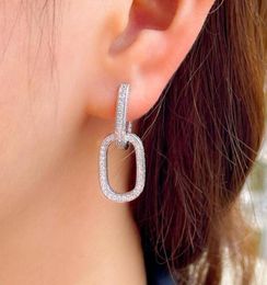 Dangle Chandelier CWWZircons Double Use Micro Pave Cubic Zirconia Geometric Cuban Link Chain Rectangle Huggie Drop Earring For W8188943