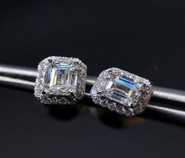 Emerald Cut Moissanite Diamond Stud Earring 100 Real 925 sterling silver Promise Wedding Earrings for Women Bridal Jewelry2493427