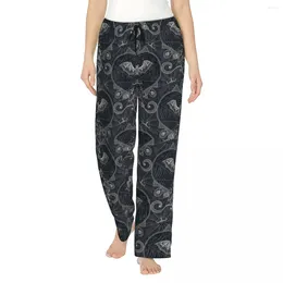 Women's Sleepwear Custom Halloween Witch Bats Pajama Pants Gothic Lace Lounge Sleep Bottoms Stretch With Pockets