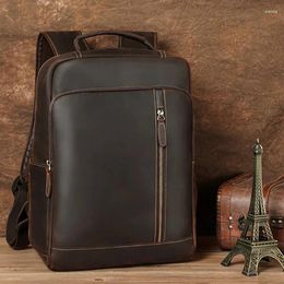 Backpack Men's Crazy Horse Leather 15.6" Laptop Cow Daypack Large Capacity Male Travel With USB Cable