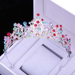 Tiaras Vintage Multicolor Girls Crystal Tiara Crown Party Korean Women Bridal Bride Rose Red Rhinestone Crown Hair Accessories