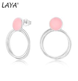 Laya Stud Earrings For Women 925 Sterling Silver Circle Design Pink Enamel Fine Jewelry Handmade Enamel 2022 Trend9006009