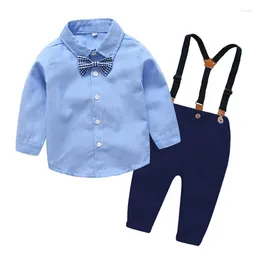 Clothing Sets Spring Children's Direct Supply Bow Long Sleeve Solid Colour Shirt Suspender Pants Men's Suit