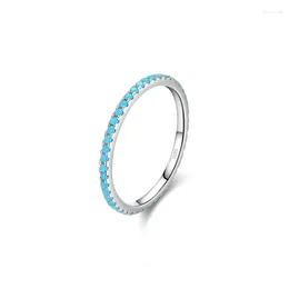 Cluster Rings 925 Sterling Silver Stackable Finger Ring For Women Classic Exquisite Circle Black Zirconia Turquoise Charm Fine Jewelry