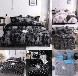 J 5 Simple Bedclothes Quilt Cover Pillowcase ThreePiece Bedding Set With Pillow Case Single Double Comforter Black Duvet Cover LJ5916213