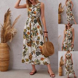 Womens Summer Holiday Skirt Fashionable Printed Sleeveless Dress 2041
