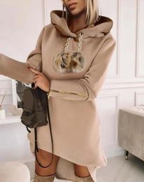 Casual Dresses Sexy For Women Elegant Pom Hooded Sweatshirt Dress 2024 Autumn Winter Spring Fashion