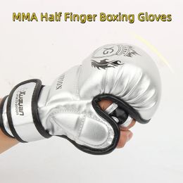 MMA Half Finger Boxing Gloves PU Thickened Sanda Fighting Karate Sports Training Gloves Muay Thai Boxing Training Accessories 240428