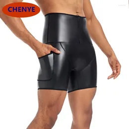 Men's Shorts High-waisted Men Sexy Pants Adjustable Faux Leather Elastic Waist Rave With Pockets For Club Party