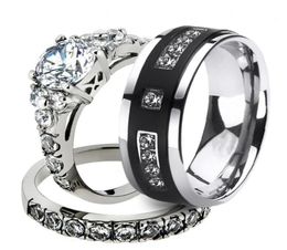 Wedding Rings Unique Design Men Woman CZ 316L Stainless Steel Ring Couple Silver Colour Paved Austrian Zircon Lover039s Jewelry6581006
