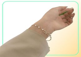 Link Chain High Quality Charm Bow Rhinestone Pearl Bracelet Bangle For Women Beads Chains Bracelets Friend Couple Jewelry8133054