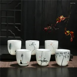 Teaware Sets 150ml Chinese Retro Ru Kiln Ceramic Tea Cup Hand-painted Small Teacup Lotus/Bamboo/Zen Pattern Home Office Drinkware