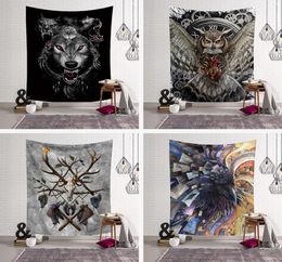 Fashion Cool Animals Wolf Owls Deer Colored Printed Witchcraft Decorative Hippie Mandala Macrame Bohemian Wall Hanging Tapestry Y22676960