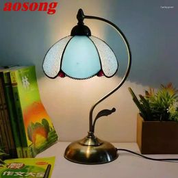 Table Lamps AOSONG Mediterranean Sea Lamp American Retro Living Room Bedroom Luxurious Villa El Stained Glass Desk